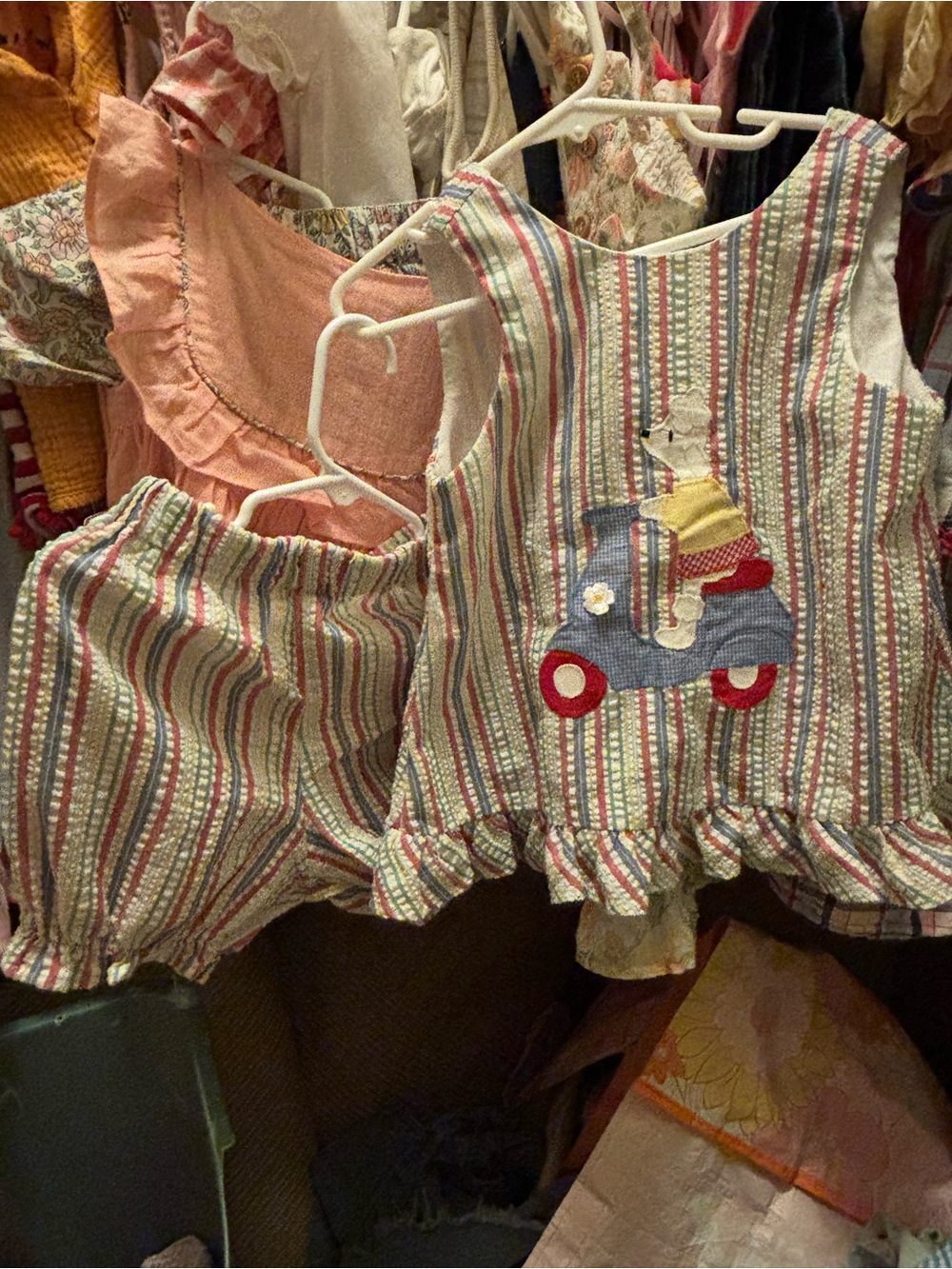 Striped Scooter Applique Kids Matching Set - Pink & Multi